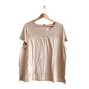 NWT Reitmans Womens Laser Cutout Yoke Short Sleeve Knit Top Tan 2X